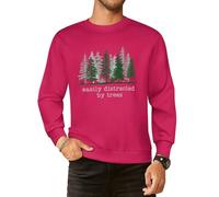 Easily Distracted By Trees Men Graphic Sweatshirts Cotton Crew Neck Long Sleeve Casual Pullover Tops