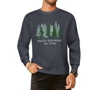 Easily Distracted By Trees Men Graphic Sweatshirts Cotton Crew Neck Long Sleeve Casual Pullover Tops