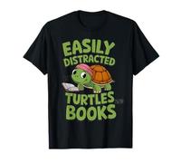 Easily Distracted By Turtles And Books Funny Reading T-Shirt