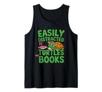 Easily Distracted By Turtles And Books Funny Reading Tank Top