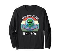 Easily Distracted by UFOs, Funny UFO Distracted by Aliens Long Sleeve T-Shirt