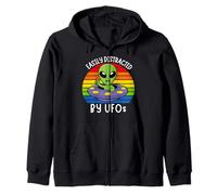 Easily Distracted By UFOs, Funny UFO Distracted By Aliens Zip Hoodie