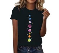 Easily Wear Short Sleeve Tshirt for Women Women's Spring Round Neck Printed Loose Casual Short Sleeve T Shirt for Indoor Outdoor Sports Work or Daily Life (Black, M)