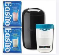 EasiYo Drinking Yoghurt Starter Kit | Black 1kg Yogurt Maker, EasiPour Jar, Natural & Strawberry Sachets