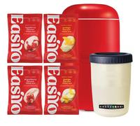 EasiYo Red Yogurt Maker Starter Pack | Includes 4 Sachets: Strawberry, Raspberry, Mango & Orange | Makes 4KG of Yogurt | Homemade Yoghurt Kit