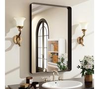 Easly 30x22 Inch Black Bathroom Mirror - Modern Black Rectangle Mirror for Wall with Rounded Corners, Bathroom Mirrors for Vanity, Aluminum Alloy Framed Mirror Hangs Horizontally or Vertically
