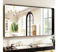 Easly 48"x30" Black Bathroom Mirror - Modern Black Mirror for Wall with Rounded Corners, Bathroom Mirrors for Vanity, Aluminum Alloy Framed Mirror Portrait or Landscape Hang