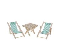 Easnea 1:6 Miniature Dollhouse Foldable Wooden Beach Table & Stripe Chair Chaise Longue (3PCS) - Dolls House Outdoor Furniture for 12inch Blythe BJD Dolls - Green, as described