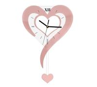 Easnea Acrylic Heart Shape Wall Hanging Clock Deorative Wall Clock Romantic Love Heart Clock Battery Operated Silent Creative Wall Clock with Pendulum for Living Room, Bedroom, or Office (Pink)