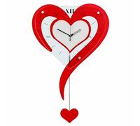 Easnea Acrylic Heart Shape Wall Hanging Clock Deorative Wall Clock Romantic Love Heart Clock Battery Operated Silent Creative Wall Clock with Pendulum for Living Room, Bedroom, or Office (Red)