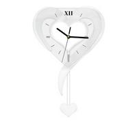 Easnea Acrylic Heart Shape Wall Hanging Clock Deorative Wall Clock Romantic Love Heart Clock Battery Operated Silent Creative Wall Clock with Pendulum for Living Room, Bedroom, or Office (White)