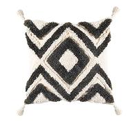 Easnea Boho Style Throw Pillow Covers Tassel Sofa Cushion Cases Decor Square Pillowcase Decorative Tribal Pillow Case Tasseled with Invisible Zipper for Couch Sofa Bed Living Room - Black, 45x45cm