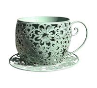 Easnea Rustic Iron Tea Cup Planters Coffee Cup Planter Teacup Flower Pot Garden Planter Vintage Succulent Plant Holder with Saucer, Funny Gardening Planter for Indoor Outdoor Use, Green