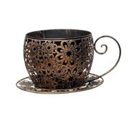 Easnea Rustic Iron Tea Cup Planters Coffee Cup Planter Teacup Flower Pot Garden Planter Vintage Succulent Plant Holder with Saucer, Funny Gardening Planter for Indoor Outdoor Use, Bronze