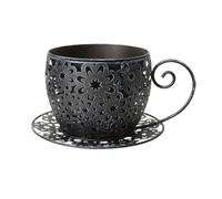 Easnea Rustic Iron Tea Cup Planters Coffee Cup Planter Teacup Flower Pot Garden Planter Vintage Succulent Plant Holder with Saucer, Funny Gardening Planter for Indoor Outdoor Use, Black