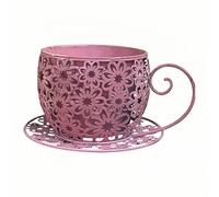 Easnea Rustic Iron Tea Cup Planters Coffee Cup Planter Teacup Flower Pot Garden Planter Vintage Succulent Plant Holder with Saucer, Funny Gardening Planter for Indoor Outdoor Use, Pink