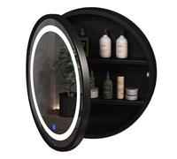 Easnuroz 50/60/70cm Bathroom Mirror Cabinet With Lights Round Medicine Cabinet With Lights Vanity Mirror With Storage Function For Home Kitchen(Black,50 * 50cm)
