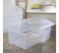 Eason Bros 1 x 45 Litre Extra Strong Clear Plastic Storage Box with Secure Lid - Heavy Duty Transparent Reusable Container, Stackable & Nestable Storage Bin for Home, Garage, Loft & Office Use