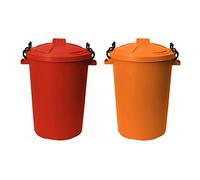 Eason Bros - 2 x 50L Extra Large Heavy Duty Plastic Bin with Clip Lock Lid, Weatherproof Outdoor Indoor Use Multicolour Dustbin for Rubbish Garden Waste, Storage of Animal Feed (Red & Orange)