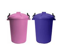Eason Bros - 2 x 50L Extra Large Heavy Duty Plastic Bin with Clip Lock Lid, Weatherproof Outdoor Indoor Use Multicolour Dustbin for Rubbish Garden Waste, Storage of Animal Feed (Pink & Purple)