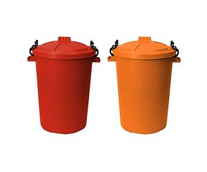 Eason Bros - 2 x 50L Extra Large Heavy Duty Plastic Bin with Clip Lock Lid, Weatherproof Outdoor Indoor Use Multicolour Dustbin for Rubbish Garden Waste, Storage of Animal Feed (Red & Orange)