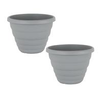 EASON BROS 2 x Large 40cm Round Beehive Plastic Planter Pot - 22L Capacity Soft Grey Garden Planter for Flowers, Vegetables & Plants | Indoor & Outdoor Use | Lightweight, Durable & Weather Resistant -