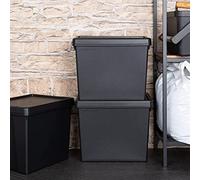 Eason Bros - 24L Bam Box 100% Recycled Heavy Duty Super Strong Impact Resistant Black Re-Usable Storage Boxes with Lids, Durable Stackable Storage Box for Home Garage Shed - 38.5 x 29 x 31.5cm (3 Box)