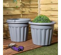 Eason Bros - 2x 50cm Plastic Planter, Round Garden Plant Pot, Large Floor Pot (50cm, 42L, Pack of 2), Durable & Sturdy Plastic Garden Pot for Indoor/Outdoor Use - Made in UK (Upcycle Grey)