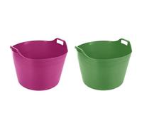 Eason Bros - 2x 75L Heavy Duty Flexi Tub Garden Home Flexible Colour Plastic Storage Container Bucket Flex Tub, Large Plastic Garden Trug, Multipurpose Storage Bucket, Animal Feed (Green & Pink)