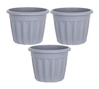 Eason Bros - 3 x 40cm Large Grey Plastic Planter - Traditional Round Garden Plant Pot, Indoor Flower Pot, Outdoor Garden Patio Planters, Marked Drainage Hole, Herb Plant Container (12L, Upcycled Grey)