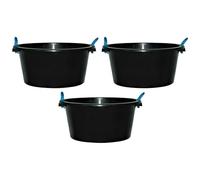 Eason Bros - 3x 70L Extra Large Strong Plastic Builder Mixing Bucket with Rope Handle - Durable, Multi-Purpose Large Tub for Home, Garden, Tools, Water Storage & Building Construction (Black)