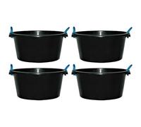 Eason Bros - 4 Pack 70 Litre Heavy-Duty Rope Handle Buckets - Robust Black Plastic Builders Tubs for Cement, Mortar, Water Carrying, Garden Storage & DIY Projects