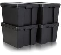 Eason Bros - 4 x 62L Black Storage Box with Lid - Recycled Heavy Duty Plastic Container - Stackable, Nestable & Impact Resistant - Ideal for Tools, Garage, Shed, Loft or Office Storage (62L Litre)