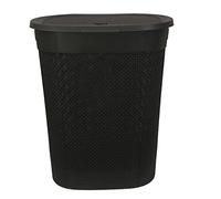 EASON BROS 45L Black Next Load Laundry Hamper - 43 X 30.5 X 29.5 | Slim Rattan Design with Durable Moulded Plastic, Hinged Lid & Ergonomic Handles - Ventilated Clothes Storage Basket for Home