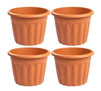 Eason Bros - 4x 40cm Terracotta Plastic Round Planter for Indoor Outdoor Use, Decorative Flower Pot with Drainage Holes, Lightweight & Weatherproof Garden Planter for Patio, Balcony, Seedlings Sapling