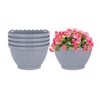 Eason Bros - 5 Pack 30cm Wall Hanging Planters - Grey Plastic Etruscan-Style Railing Plant Pots for Balcony, Fence & Garden - Durable Outdoor/Indoor Hanging Flower Baskets for Home Décor