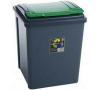 Eason Bros - 50L Recycling Bin with Lid - Plastic Waste & Rubbish Dustbin for Home, Kitchen, Office, Bathroom & Garden - Graphite/Green (Pack of 1)