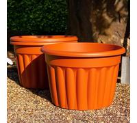 Eason Bros - 60cm Large Terracotta Plastic Planter Stackable Indoor/Outdoor Plant Pot Sturdy & Weather Resistant Contemporary Style Round Garden Planter for Balcony Patio Plant Herb Flower Nursery Pot