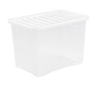 Eason Bros 80L Large Crystal Storage Box with Lid Strong Plastic Stackable Nestable Container for Home, Office, Kitchen, Todlers and Goods - Made in the UK