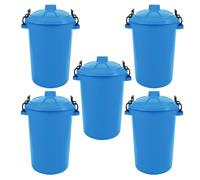 EASON BROS 85L Extra Large Heavy Duty Plastic Storage Bins with Clip Locking Lid - 80L Rubbish & Waste Dustbin for Kitchen, Home & Garden, Animal Feed Storage - Durable Weatherproof - SKY BLUE - (5)