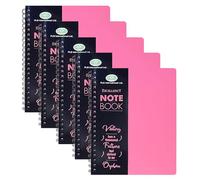 Eason Bros A4 Notebooks, Bulk Pack of 5 Spiral Bound College Ruled Notepads with 140 Pages, 68GSM Thick Paper, PVC Cover - Durable Lined Writing Journals for School Office & Study (Pink)