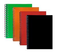 Eason Bros - A4 Wirebound Notebook, 4 Pack Spiral Lined Notebook A4 with 140 Pages, Durable Cardboard Cover Colorful Ruled Writing Pads for College Student, Taking Notes (Black, Red, Orange & Green)