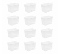 Eason Bros - Crystal 80L Clear Plastic Boxes With Lids - Large, Durable & Stackable Containers Strong Tubs, Heavy-Duty BPA-Free Rectangular Storage Boxes for Home Office & Garage Organisation (12 Pcs)