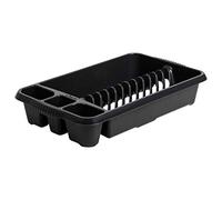 Eason Bros - High Grade Plastic Medium Dish Drainer Plate and Cutlery Rack - Multifunctional Dish Drying Racks for Kitchen Counter Sink Draining Board with Utensils Holder (1 Pack, Black)