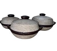Eason Bros Natural Wood Dark Brwon Premium Double Wall Insulated Casserole Set of 3 | Hot & Cold Food Server | Stainless Steel, BPA Free, PU Insulated Bowls - 1000ml, 1500ml, 2000ml