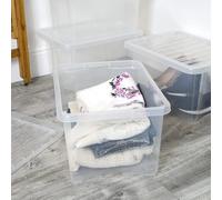 Eason Bros - Pack of 10 x 25L Clear Plastic Storage Boxes with Lids - Stackable Nestable Small Containers for Home, Office, Garage - Transparent Storage Box - Durable BPA-Free - Made in UK