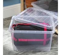 Eason Bros (Pack of 3) 35 Litre Plastic Storage Container Clear Stackable Box with Locking Lid Durable Organiser for Loft, Garage, Home, Office Ideal for Tools, Clothes, Craft Supplies - Made In UK