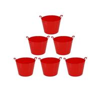 EASON BROS (Pack of 6) 20-26L Small Flexible Plastic Tub Red - Multipurpose Garden and Home Use Utility Bucket for Gardening, Cleaning & Construction - Easy to Clean Storage Organiser - Made in UK