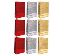 Eason Bros (Pack of 9) Luxury Reusable Foil Gift Bags - Large Holographic Metallic Party Bags with Handles - Ideal for Business & Corporate Gift Packaging