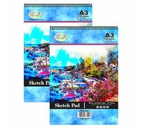 Eason Bros Set of 2 A3 Artist Sketch Pads - Mixed Media Sketch Book A3 Portrait - 60 Pages (30 Sheets) 130gsm White Sketch Books Ideal for School, Home, Studio & Creative Art Projects